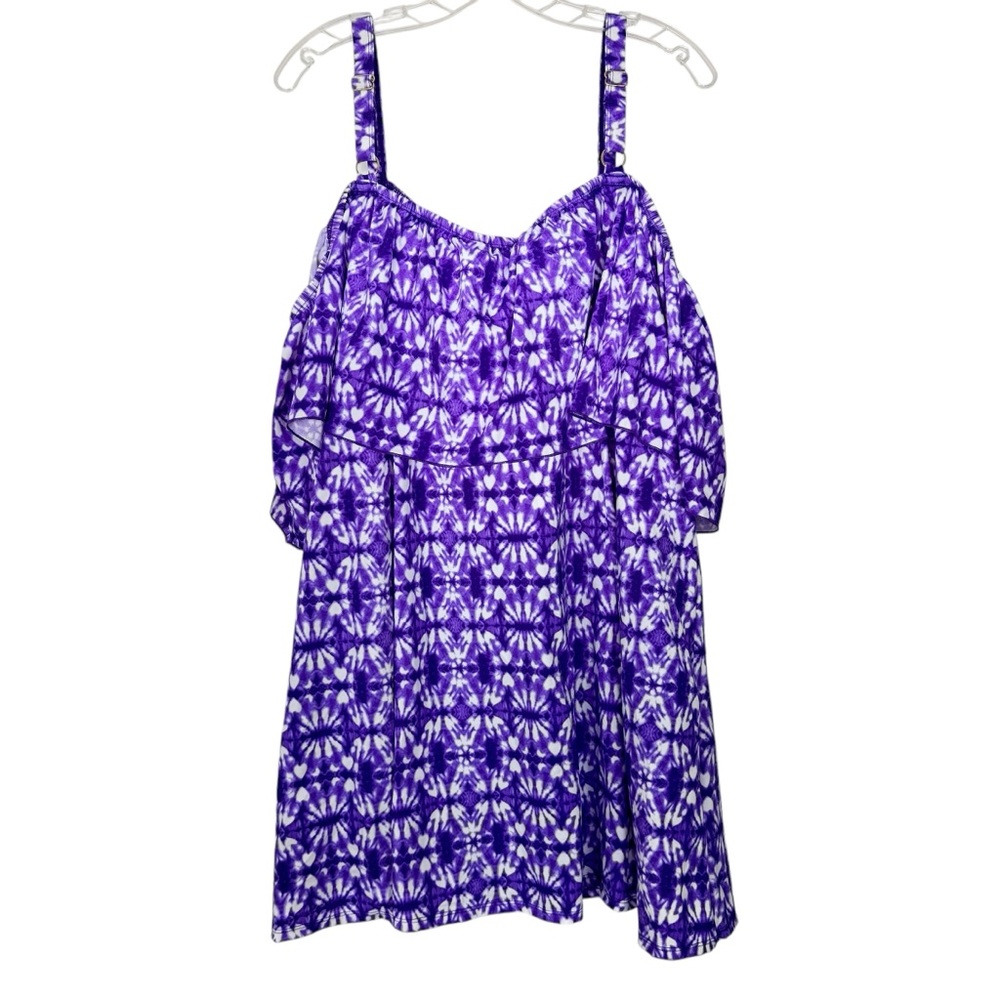 fit 4 ur D's & E's swim dress suit plus tie dye purple one piece swimsuit - Picture 4 of 8